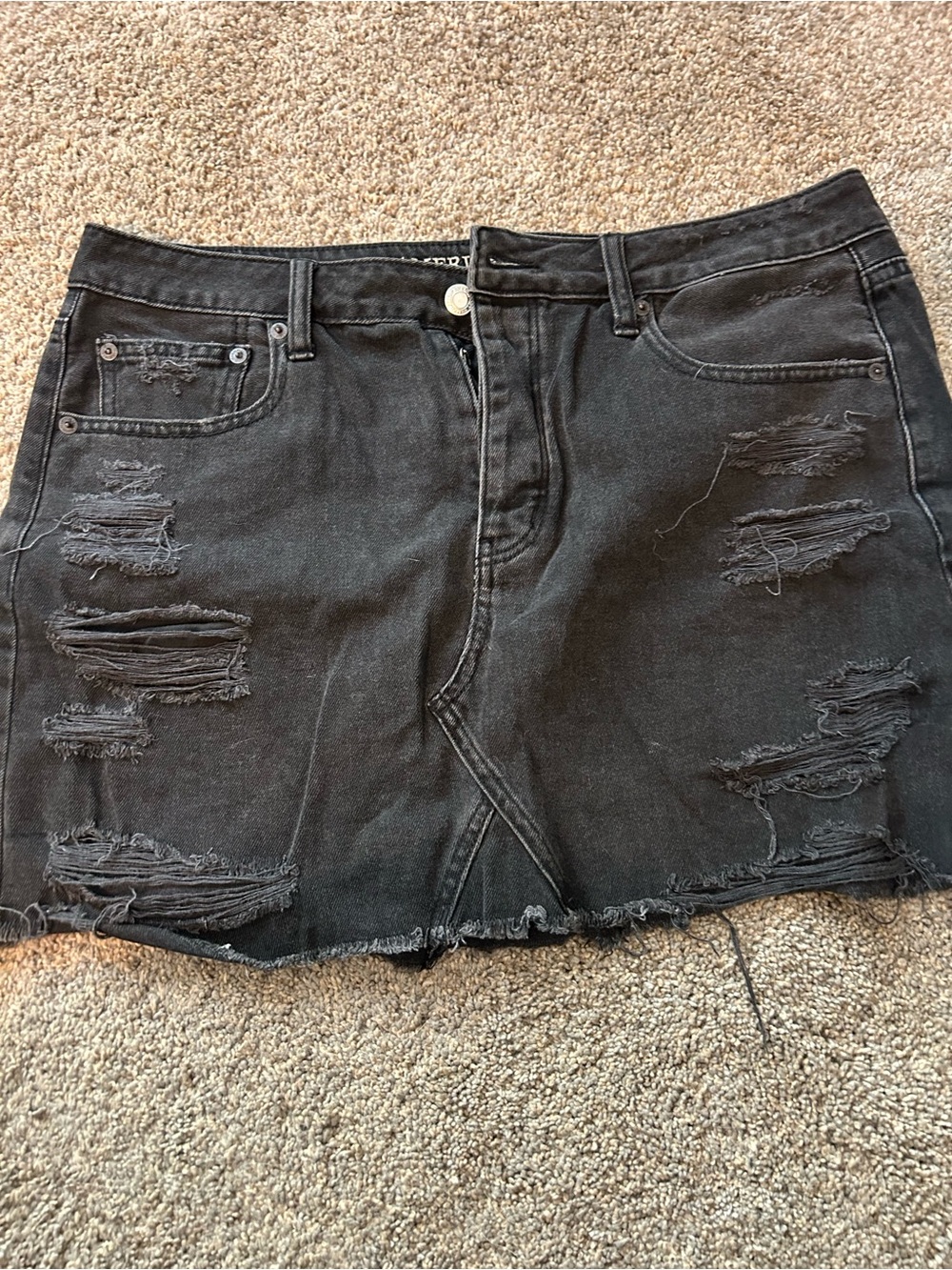 American Eagle Outfitters Black Distressed Denim Mini Skirt